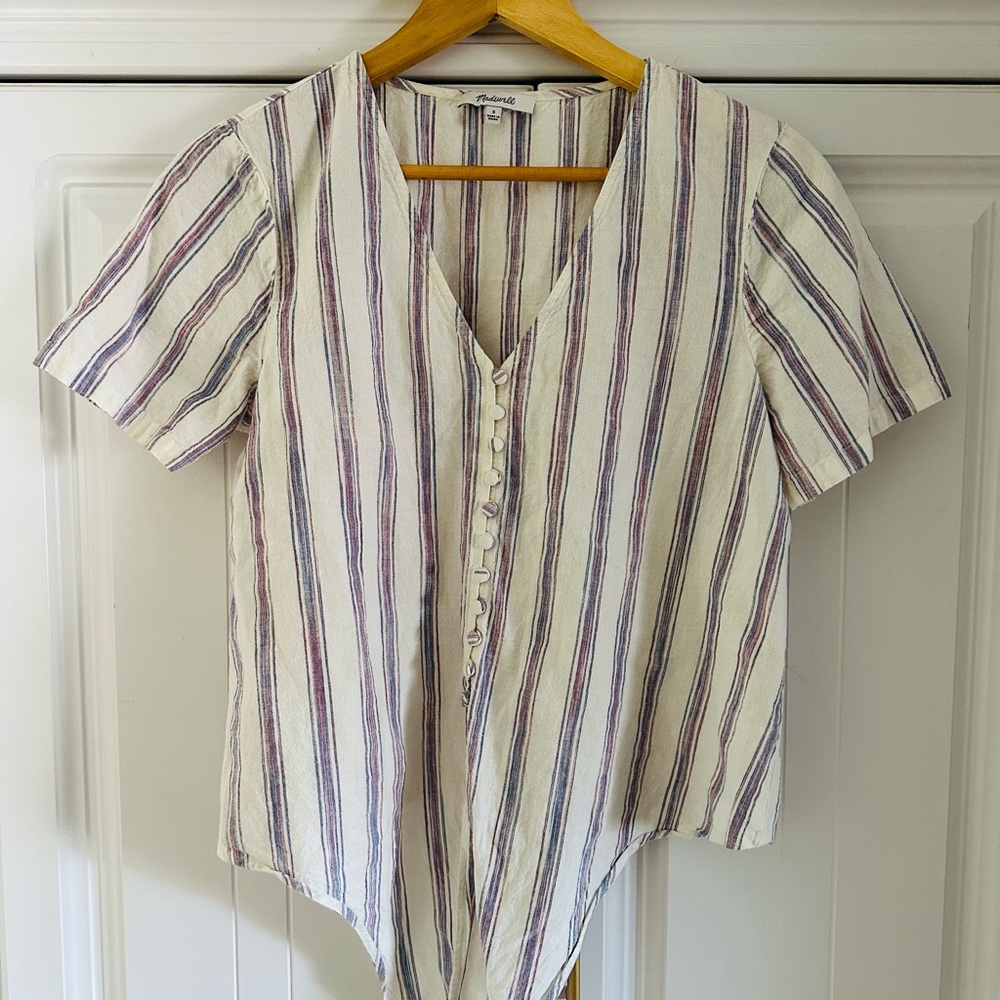 Madewell Women's Striped Button-Down Top - White, purple , and tints of blue